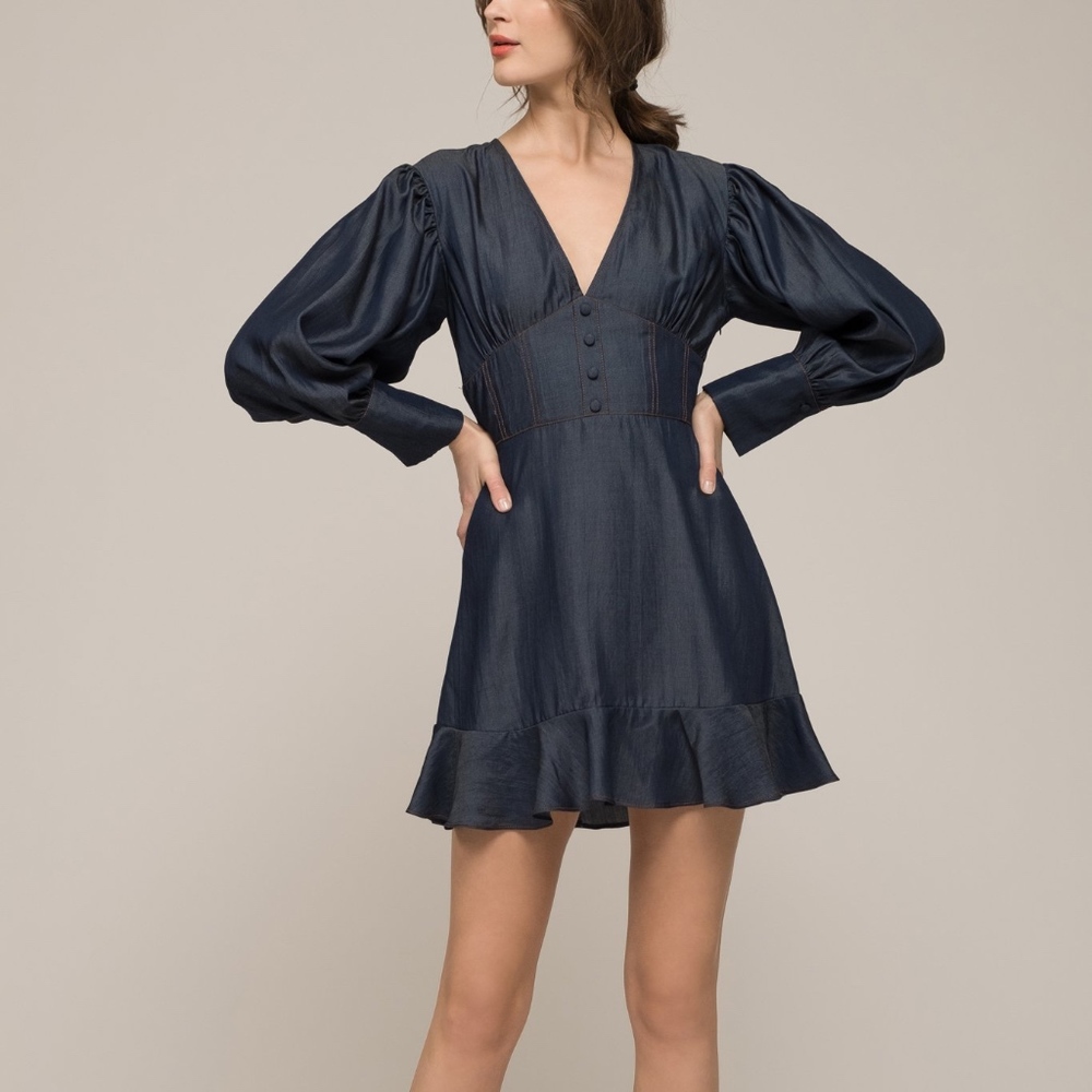 Moon River DENIM CORSET LONG SLEEVE DRESS